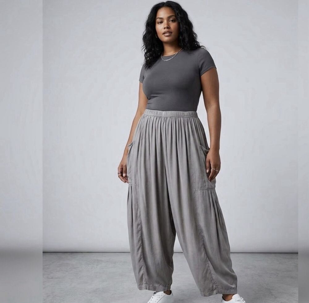 Free People Quinn Harem Pants Womens XL Viscose Linen Blend Wide Leg Crop Boho